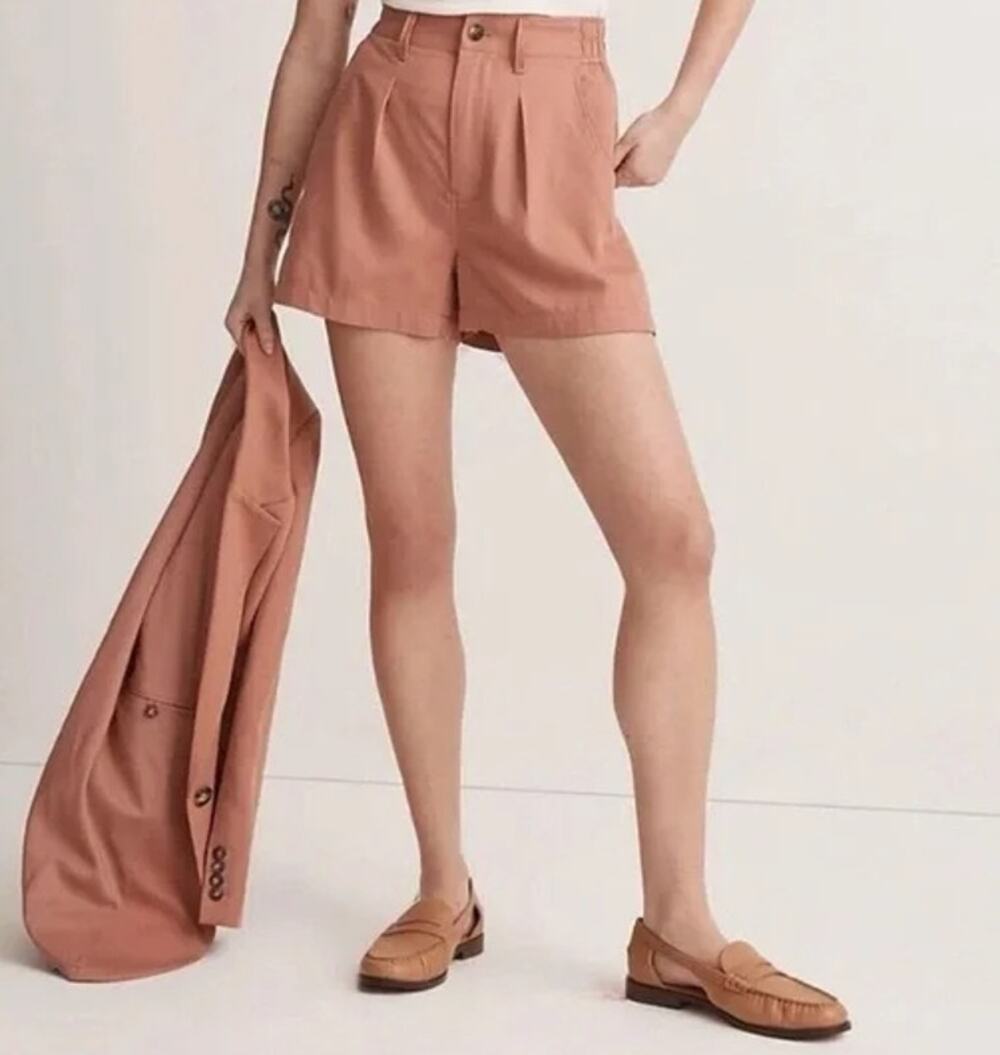 Madewell The Neale Short Sz 10 Drapeweave Dried Rose Pink High Rise Pleated